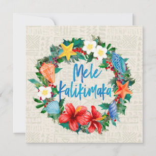 Mele Kalikimaka Hawaiian Christmas Wreath Holiday Card