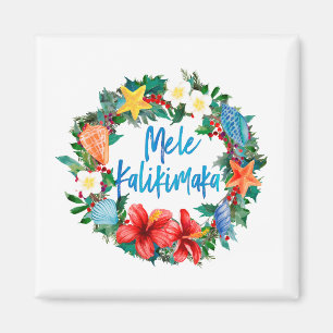 Mele Kalikimaka Hawaiian Christmas Wreath Magnet