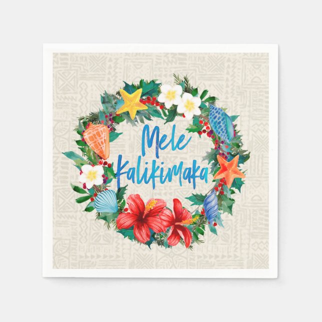 Mele Kalikimaka Hawaiian Christmas Wreath Napkin (Front)