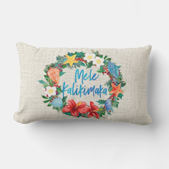 Mele Kalikimaka Hawaiian Christmas Wreath Reverse Lumbar Cushion (Front)
