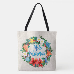 Mele Kalikimaka Hawaiian Christmas Wreath Tote Bag