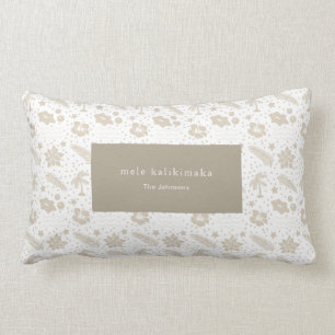Mele Kalikimaka Hawaiian Floral Beig Lumber Pillow