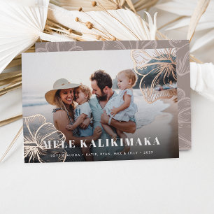 Mele Kalikimaka   Hawaiian Floral Photo Foil Holiday Card