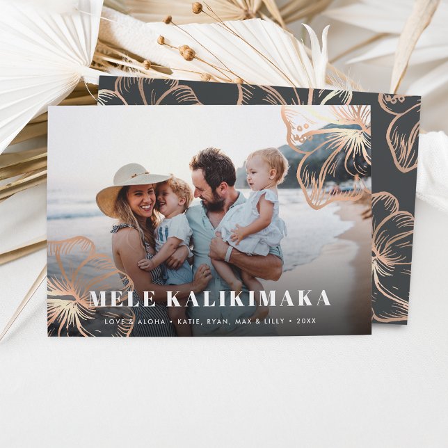 Mele Kalikimaka | Hawaiian Floral Photo Holiday Card (Creator Uploaded)