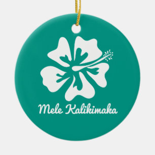 Mele Kalikimaka Hawaiian flower Christmas Holiday Ceramic Ornament