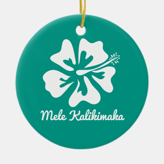 Mele Kalikimaka Hawaiian flower Christmas Holiday Ceramic Ornament (Front)
