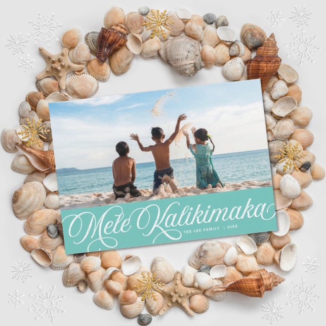Mele Kalikimaka Hawaiian Holiday Aqua Photo Card (Creator Uploaded)