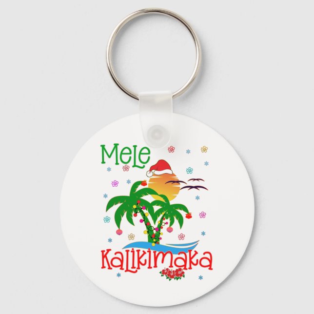 Mele Kalikimaka Hawaiian Merry Christmas Aloha  Key Ring (Front)