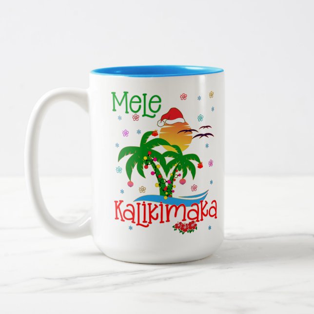 Mele Kalikimaka Hawaiian Merry Christmas Aloha Two-Tone Coffee Mug (Left)