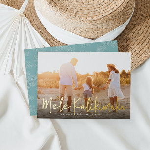 Mele Kalikimaka   Hawaiian Photo Foil Holiday Card