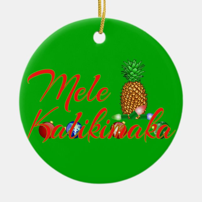 Mele Kalikimaka Hawaiian Pineapple Ceramic Tree Decoration (Front)