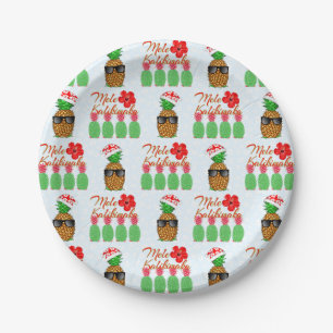 Mele Kalikimaka Hawaiian Pineapple Merry Christmas Paper Plate