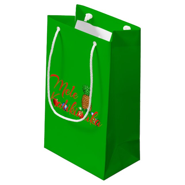 Mele Kalikimaka Hawaiian Pineapple Small Gift Bag (Back Angled)