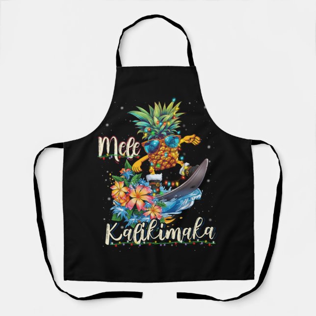 Mele Kalikimaka Hawaiian Pineapple Surfing Ridding Apron (Front)