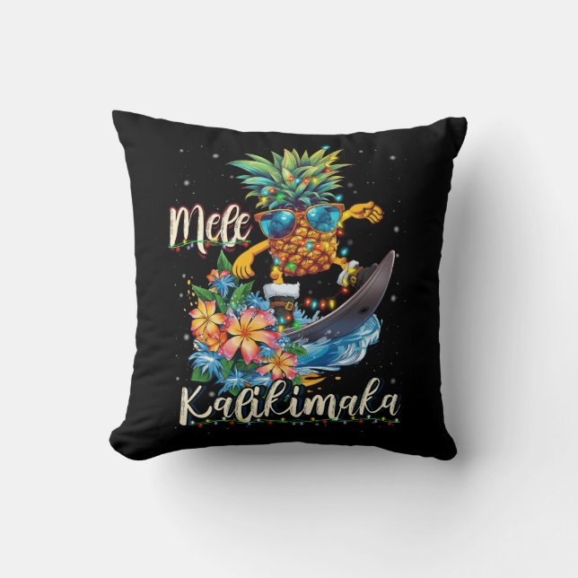 Mele Kalikimaka Hawaiian Pineapple Surfing Ridding Cushion (Front)