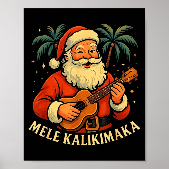 Mele Kalikimaka Hawaiian Santa Trocal Vintage Chri Poster (Front)