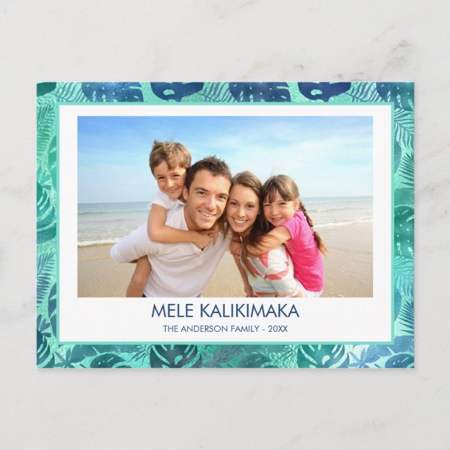 MELE KALIKIMAKA HAWAIIAN TROPICAL BEACH PHOTO HOLIDAY POSTCARD (Front)