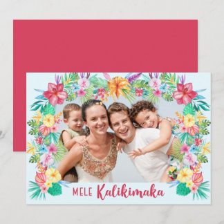 Mele Kalikimaka Hawaiian Tropical Flowers Photo Holiday Card
