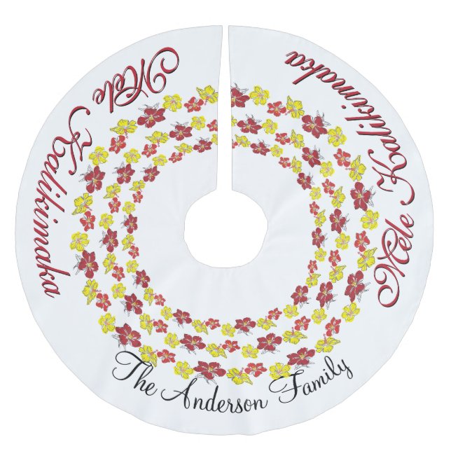 Mele Kalikimaka Hawaiian YOUR NAME Tree Skirt (Front)
