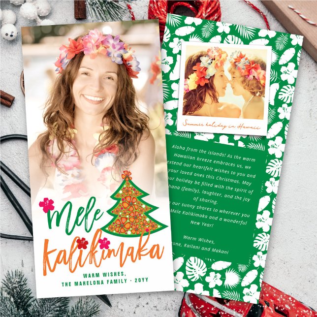 Mele Kalikimaka Hibiscus Christmas Tree Photo Holiday Card (Creator Uploaded)