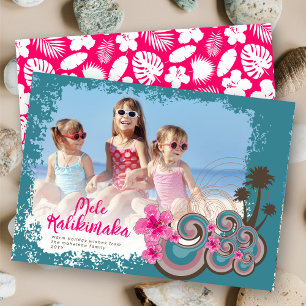 Mele Kalikimaka Hibiscus Palm Tree Christmas Photo Holiday Card