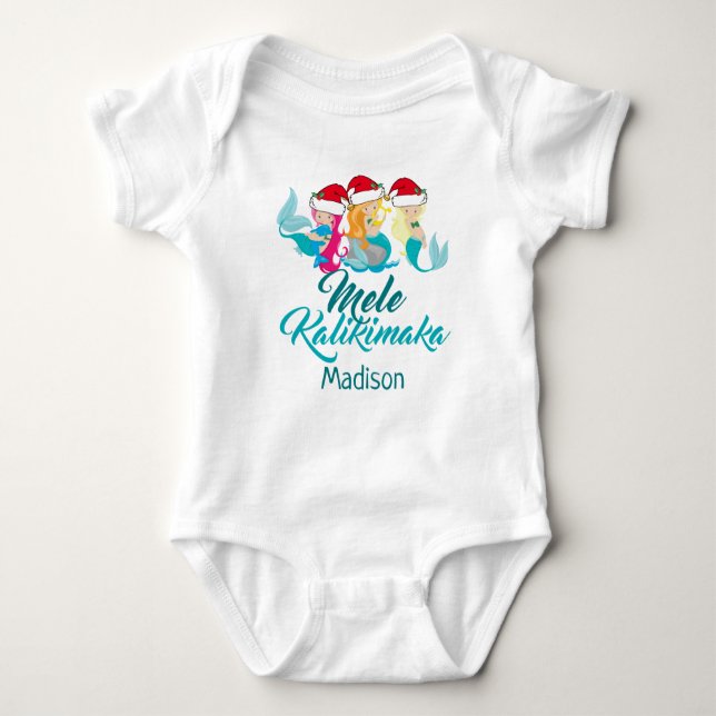 Mele Kalikimaka Mermaid Cute Beach Christmas Baby Bodysuit (Front)