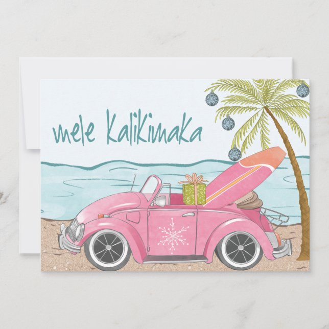 Mele Kalikimaka Merry Christmas Beach Surf Photo Holiday Card (Front)
