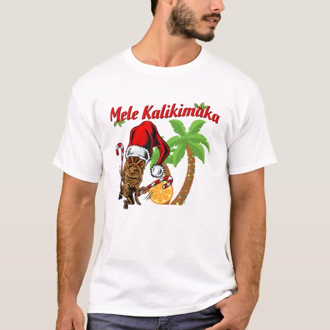 Mele Kalikimaka Merry Christmas Hawaiian Tiki God T-Shirt (Front)