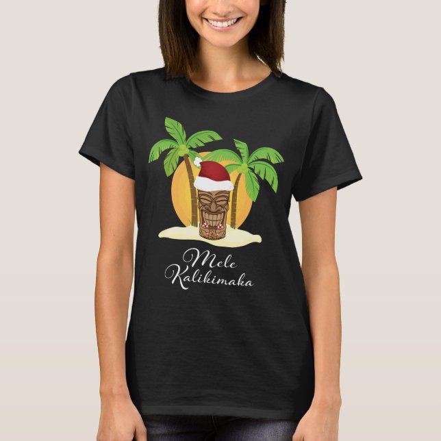 Mele Kalikimaka Merry Christmas Hawaiian Tiki T-Shirt (Front)