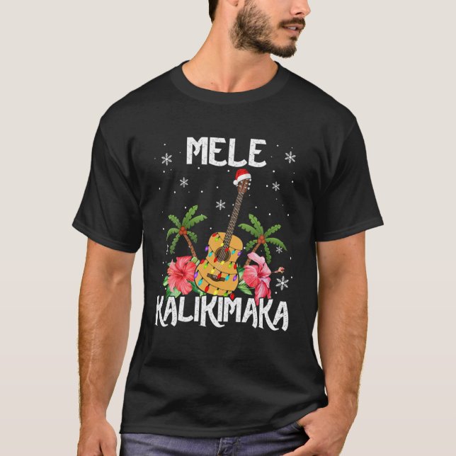 Mele Kalikimaka Merry Xmas Light Santa Hawaiian Gu T-Shirt (Front)
