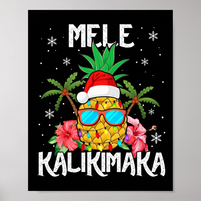 Mele Kalikimaka Merry Xmas Light Santa Hawaiian Pi Poster (Front)