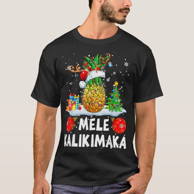 Mele Kalikimaka Merry Xmas Santa Reindeer Pineappl T-Shirt (Front)