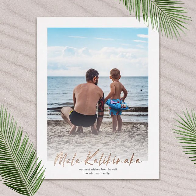 Mele Kalikimaka Minimal | Vertical Photo  Foil Holiday Postcard (Creator Uploaded)