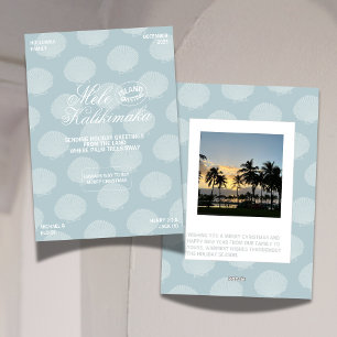 Mele Kalikimaka Modern Blue Seashell Holiday Card