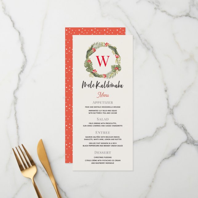 Mele Kalikimaka Monogram Christmas Holiday Dinner Menu (Front/Back In Situ)