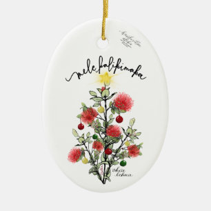 Mele Kalikimaka 'Ohi'a Lehua Merry Christmas Tree Ceramic Ornament