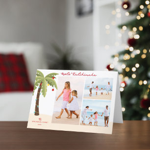 Mele Kalikimaka Palm Tree 3 Photo Christmas Holiday Card