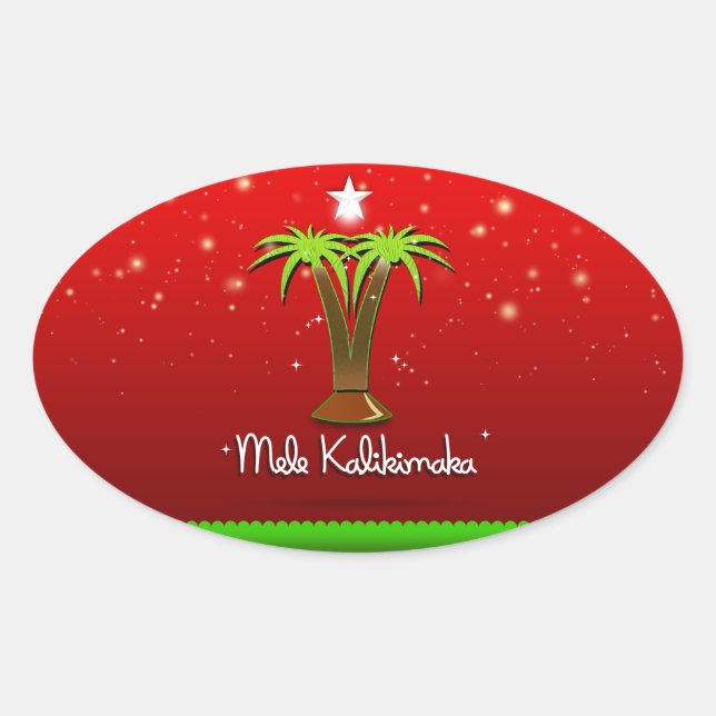 Mele Kalikimaka Palm Tree for Xmas Oval Sticker (Front)