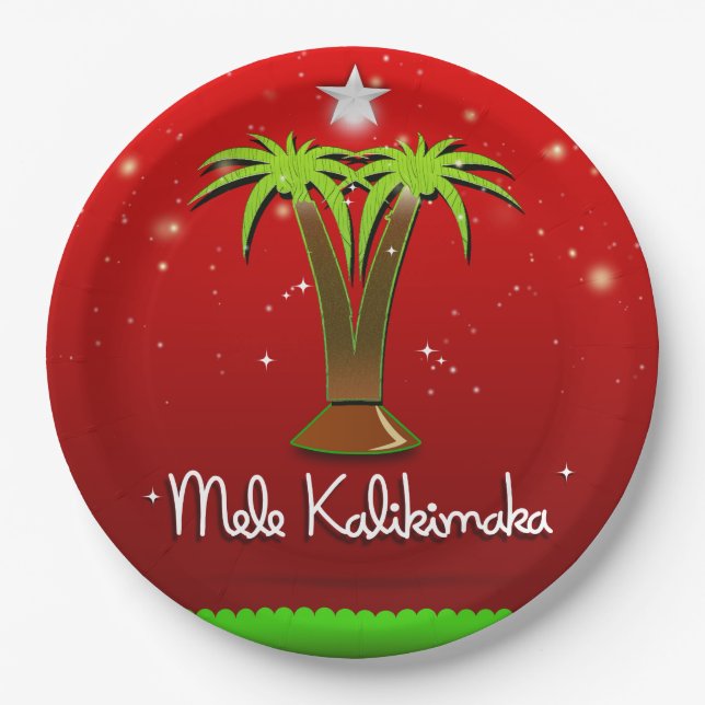 Mele Kalikimaka Palm Tree for Xmas Paper Plate (Front)