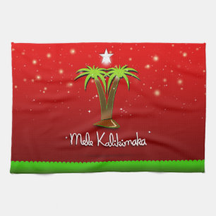 Mele Kalikimaka Palm Tree for Xmas Tea Towel
