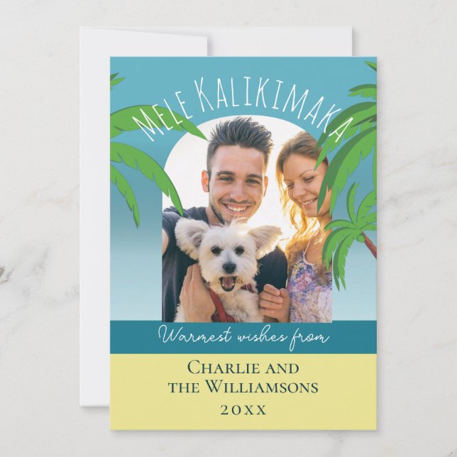 Mele Kalikimaka Palm tree Photo  Holiday Card (Front)