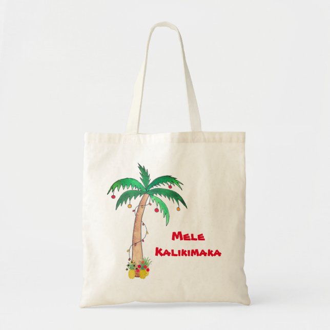 Mele Kalikimaka Palm Tree Pineapple Christmas Tote Bag (Front)