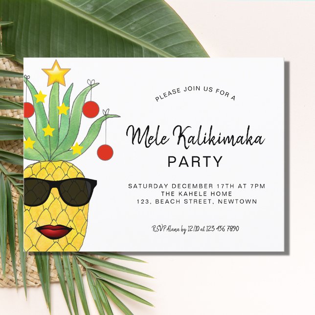 Mele Kalikimaka Party Pineapple Invitation Postcar Postcard (Creator Uploaded)