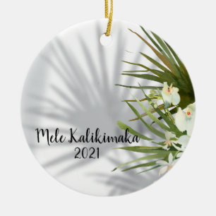 Mele Kalikimaka  Photo Hawaiian Christmas Greeting Ceramic Ornament