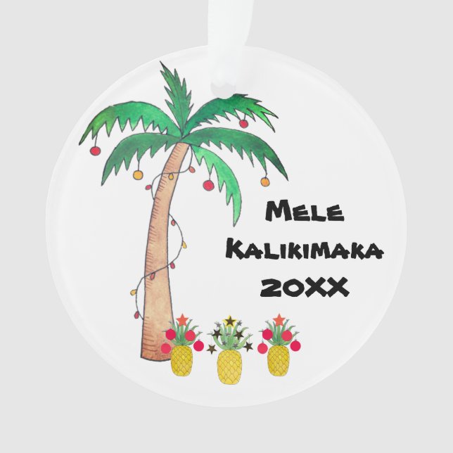 Mele Kalikimaka Photo Palm Tree Island Christmas Ornament (Front)