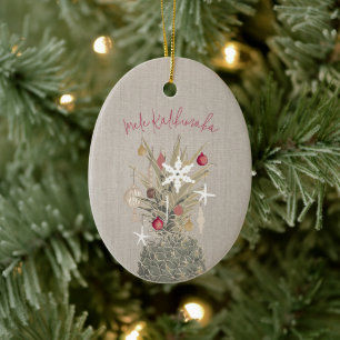 Mele Kalikimaka Pine, Personalised Christmas Ceramic Ornament