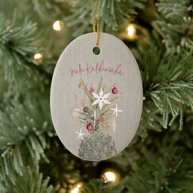 Mele Kalikimaka Pine, Personalised Christmas Ceramic Ornament (Tree)