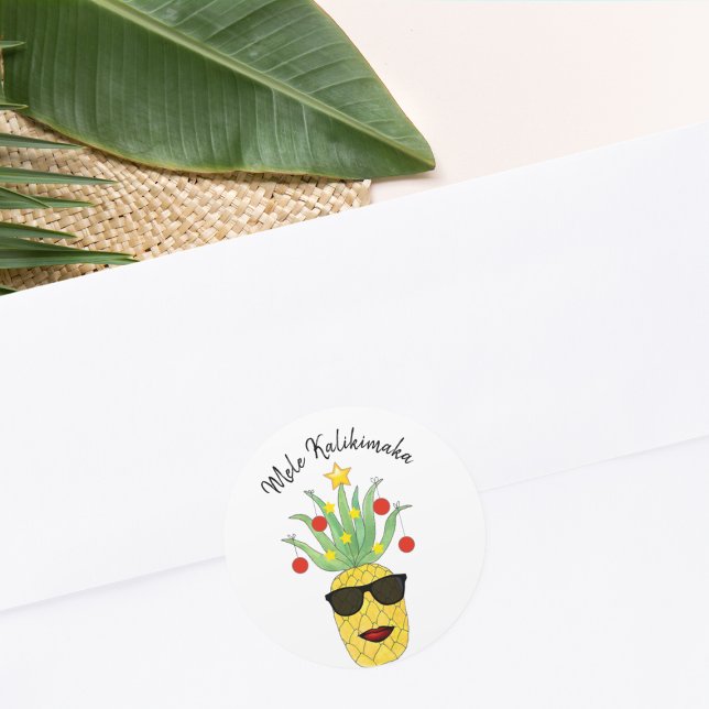 Mele Kalikimaka Pineapple  Classic Round Sticker (Creator Uploaded)