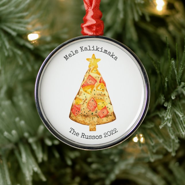 Mele Kalikimaka Pineapple Hawaiian Pizza Slice  Metal Ornament (Tree)