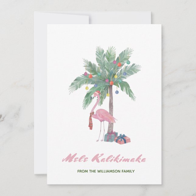 Mele Kalikimaka Pink Flamingo In Santa Hat  (Front)